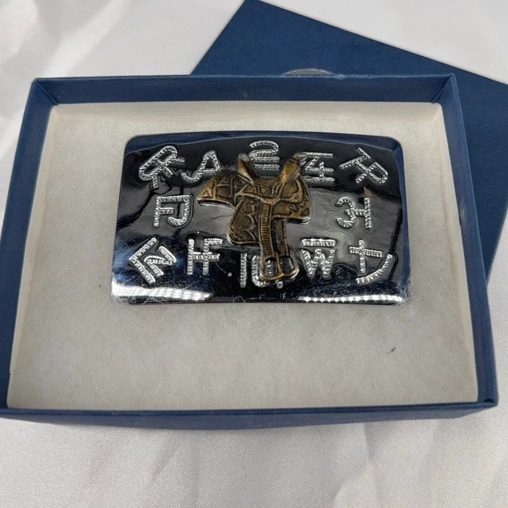 Chambers Belt Co Belt Buckle Mens Silver Metal Rectangle Western Saddle USA